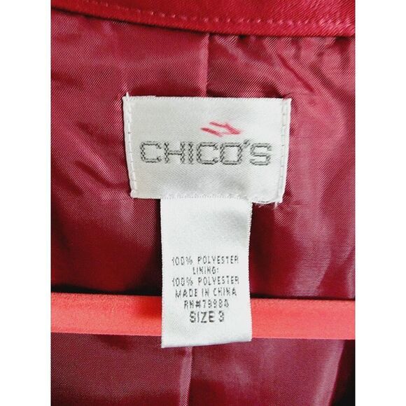 Chico's 3 Maroon Collared Button Up Jacket Silky Material Lined L/S XL - Picture 3 of 6